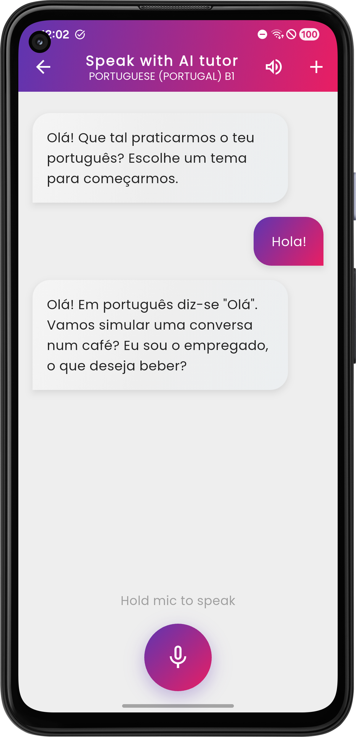 Fluentus AI tutor app - learn European Portuguese on iOS and Android